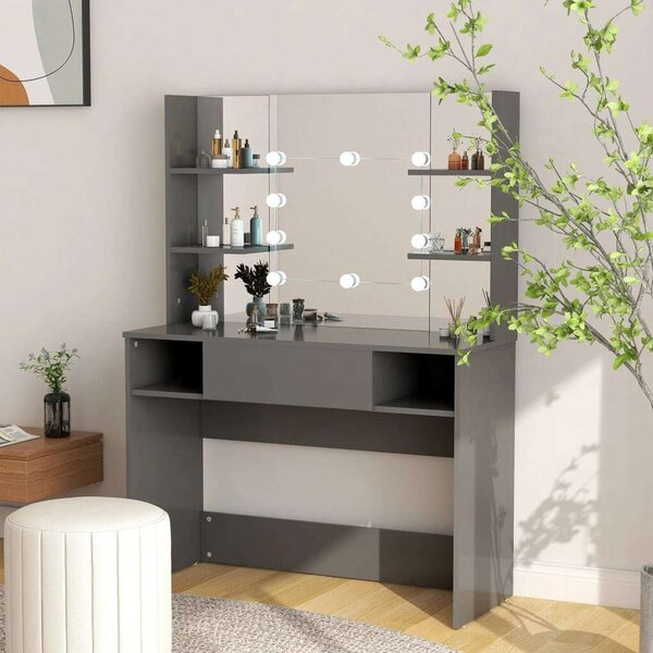 VidaXL LED-es Sminkasztal - Szürke - 100x40x135 cm