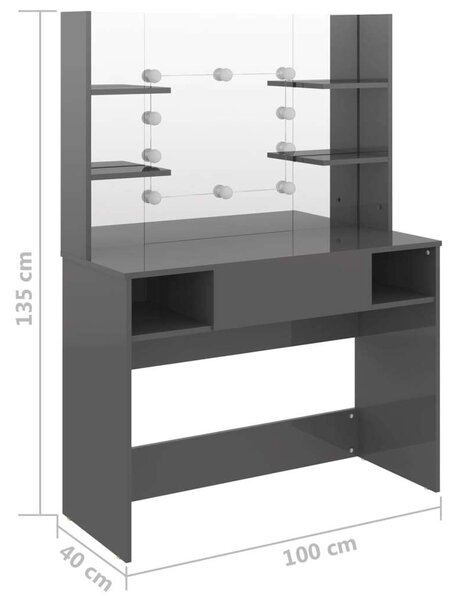 VidaXL LED-es Sminkasztal - 100x40x135 cm