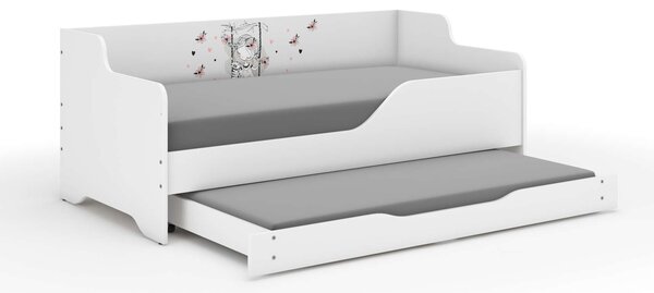 LILU gyerekágy laminált oldallal 160x80cm matraccal és ágyazható ágyneműtartóval benne 140x70 cm matraccal - hintázó lány