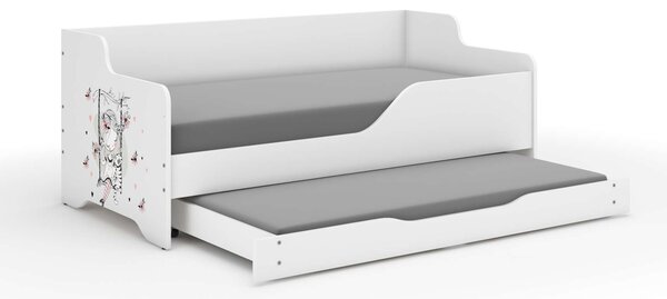 LILU gyermekágy laminált előlappal, 160x80cm, matraccal és kihúzható ágyneműtároló hellyel, belül 140x70 cm-es matraccal - hintázó lány motívummal
