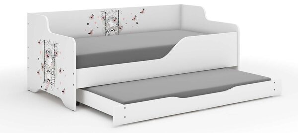 LILU gyerekágy laminált előlappal és oldallal, 160x80cm, matraccal és ágyneműtartóval, kihúzható, belső 140x70 cm-es matraccal - hintázó lány