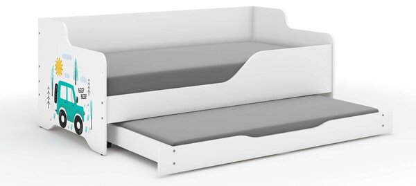 LILU gyerekágy laminált fronttal 160x80cm matraccal és ágyazható ágyneműtartóval benne 140x70 cm matraccal - autós