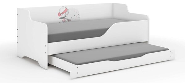 LILU gyerekágy laminált oldallal 160x80cm matraccal és ágyazható ágyneműtartóval benne 140x70 cm matraccal - kalapos biciklis lány