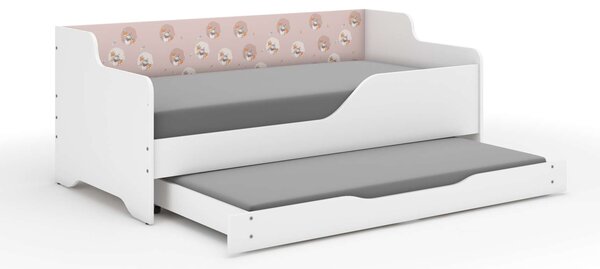 LILU gyerekágy laminált oldalakkal, 160x80cm, matraccal és kihúzható ágyneműtárolóval, 140x70 cm-es matraccal - pipacs mintával