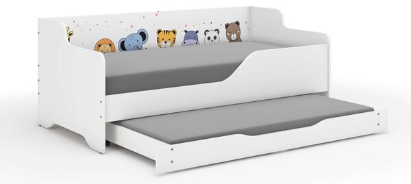LILU gyerekágy laminált oldalakkal, 160x80cm, matraccal és kihúzható ágyneműtárolóval, 140x70 cm-es matraccal - mini zoo