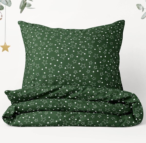 Goldea karácsonyi pamut ágyneműhuzat - cikkszám x - 29 fehér csillagok zöld alapon 140 x 220 és 70 x 90 cm