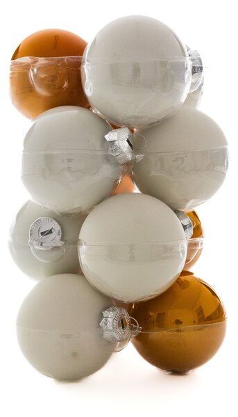 Fehér-arany barokk karácsonyi üveggömb szett, 6 cm, 12 db