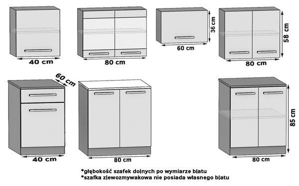 Konyhabútor JULIA 260 cm fehér fényű, munkalappal