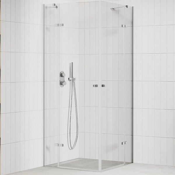 Mexen Roma Duo 100x100 szögletes két nyílóajtós zuhanykabin 6 mm vastag vízlepergető biztonsági üveggel, krómozott elemekkel, 190 cm magas