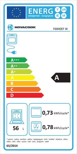 Novacook F6B40EF W Kombinált tűzhely, 66L, 4 főzőzóna, A energiaosztály