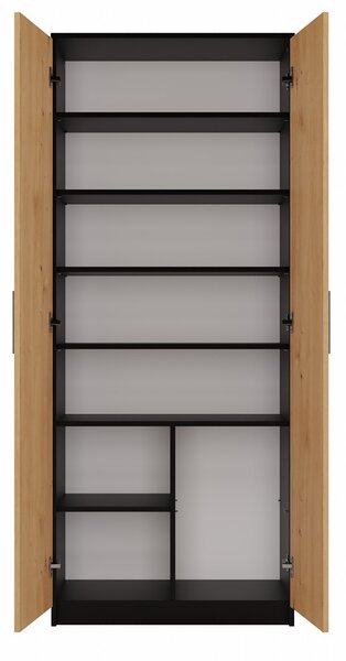 Aldabra Oliv 2D könyvespolc, irodaiszekrény, 74x180x35 cm, antracit-tölgy