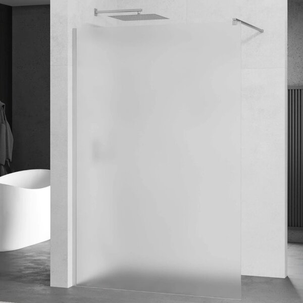 Mexen Kioto Matt Walk-In Nano matt zuhanyfal 8 mm vastag vízlepergető biztonsági üveggel, 200 cm magas, króm profillal és távtartóval