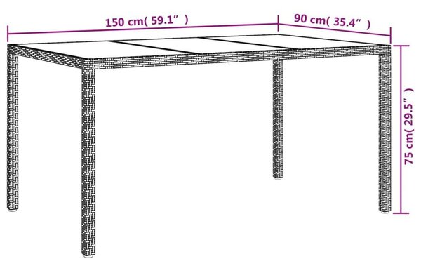VidaXL Polyrattan Kerti Asztal - Edzett Üveg - 150x90 cm