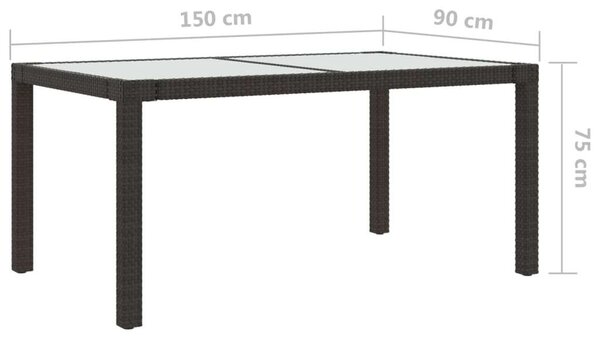 VidaXL Polyrattan Kerti Asztal - Edzett Üveg - 150x90 cm