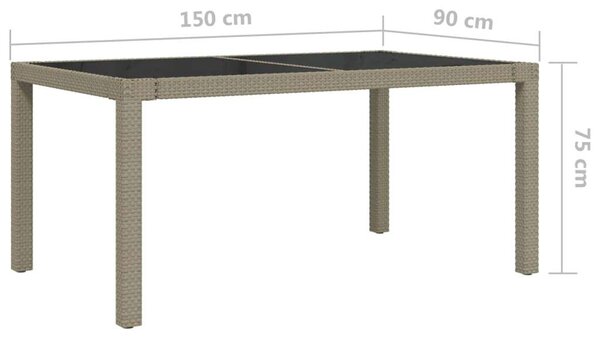 VidaXL Polyrattan Kerti Asztal - Edzett Üveg - 150x90 cm