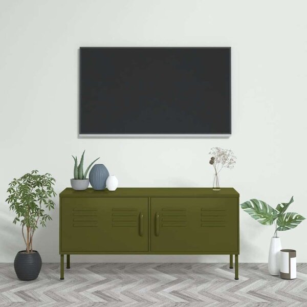Acél TV Szekrény - Olívazöld - 105x35x50 cm