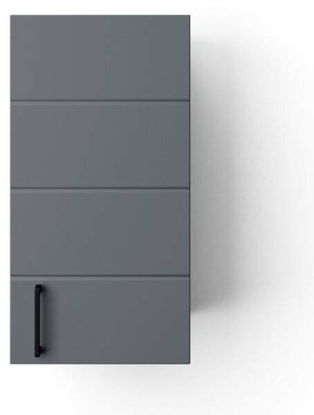 HD MART 30 cm széles polcos fürdőszobai fali szekrény, sötét szürke, fekete kiegészítőkkel, 1 soft close ajtóval