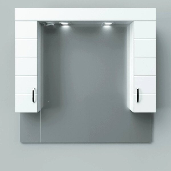 MART 100 cm széles fürdőszobai tükrös szekrény, fényes fehér, króm kiegészítőkkel és és beépített LED világítással