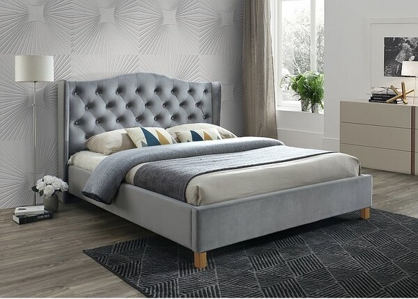 Kárpitozott ágy ASPEN VELVET 140 x 200 cm szín szürke / tölgy