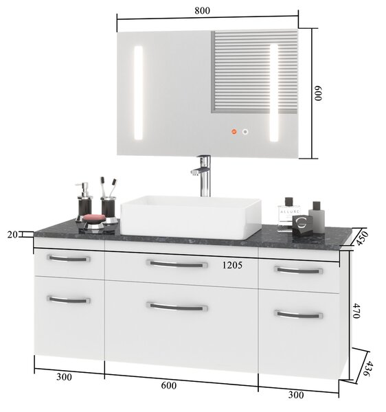 Fürdőszoba szett Euphoria EUP P 120/0/W/W/0/BK/MB