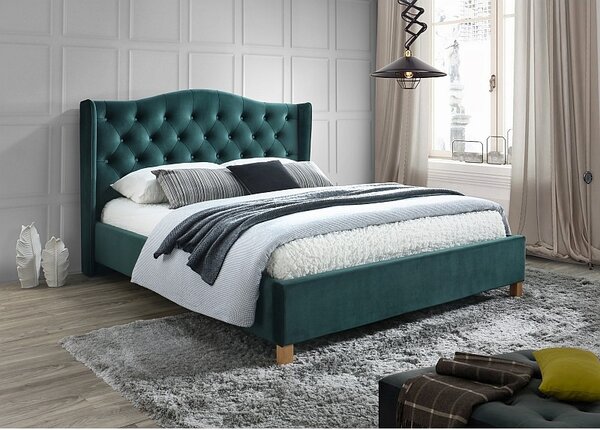 Kárpitozott ágy ASPEN VELVET 160 x 200 cm szín zöld / tölgy