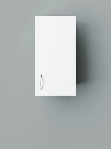 HD STANDARD 30 cm széles polcos fürdőszobai fali szekrény, fényes fehér, króm kiegészítőkkel, 1 ajtóval