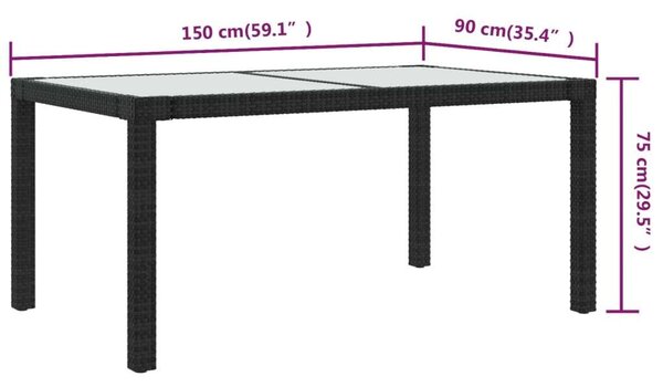 VidaXL Kerti Asztal - Polyrattan - Fekete - 150x90 cm