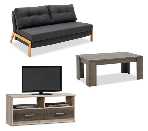 Nappali szett, Lounge 2, szürke - natúr, 3 darabos, diákoknak