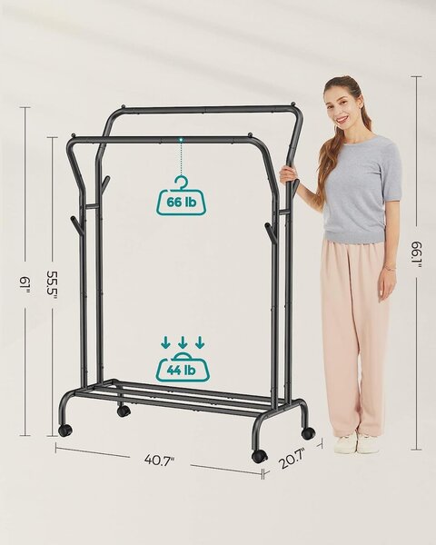Gurulós ruhaállvány, Songmics, fekete, 153x54.5x103 cm