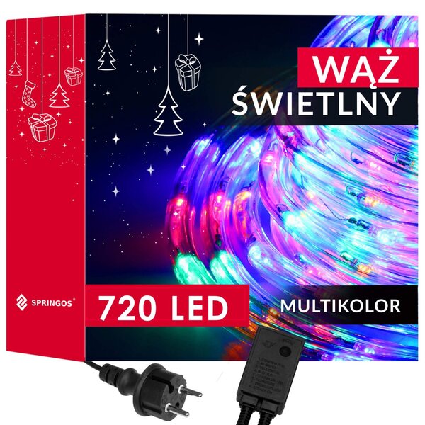 Springos programozható fénykábel, 720LED, 30m, többszínű