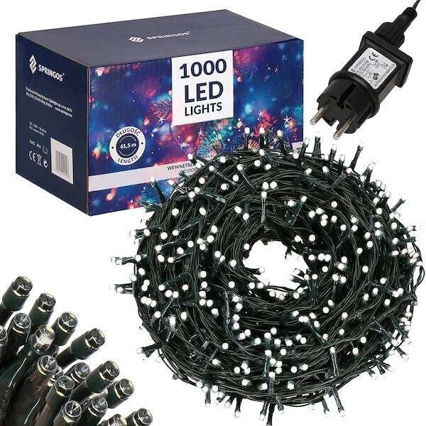 Springos Karácsonyi égősor 1000 led, 50m, IP44, hideg fehér