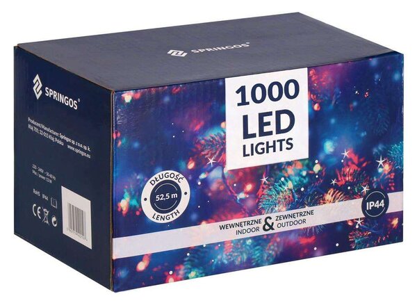 Springos Karácsonyi égősor 1000 led, 50m, IP44, hideg fehér