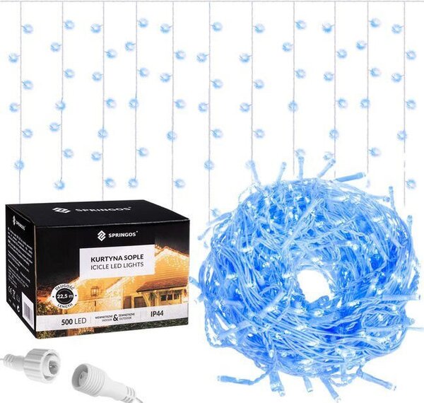 Springos - LED Fényfüggöny - Kék - 20m - 500 LED