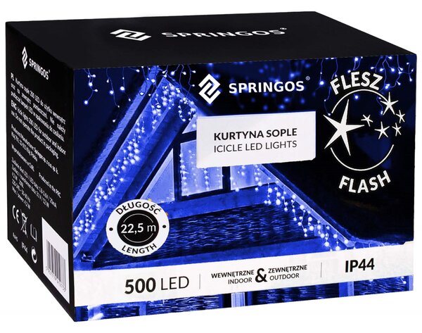 Springos fényfüzér 500LED, 20m, kék