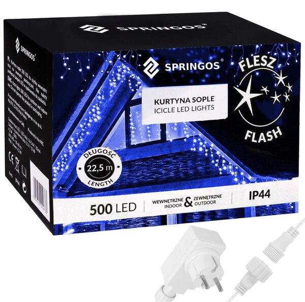 Springos fényfüzér 500LED, 20m, kék