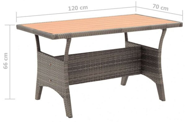 VidaXL Polyrattan Kerti Asztal - Szürke - 120x70x66 cm