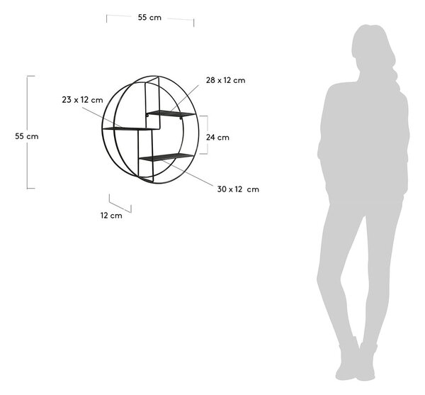 Fekete többszintes fém fali polc 55 cm Across – Kave Home