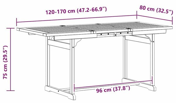 VidaXL Kihúzható Akácfa Kerti Asztal - 120-170x80x75 cm