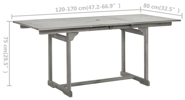 VidaXL Kihúzható Akácfa Kerti Asztal - 120-170x80x75 cm