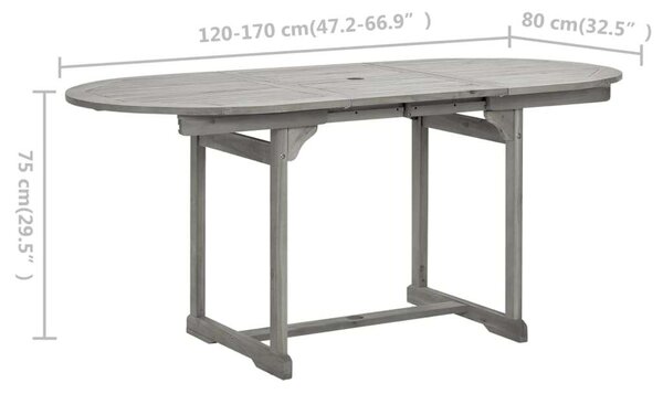 VidaXL tömör akácfa kerti étkezőasztal (120-170) x 80 x 75 cm