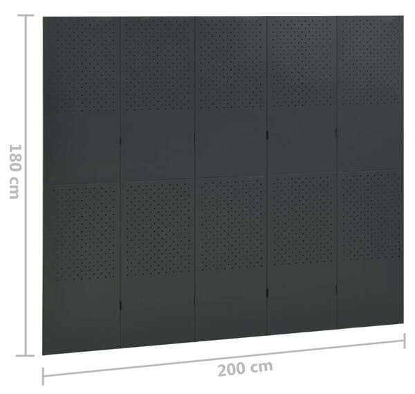 VidaXL 2 db antracitszürke acél 5-paneles térelválasztó 200 x 180 cm