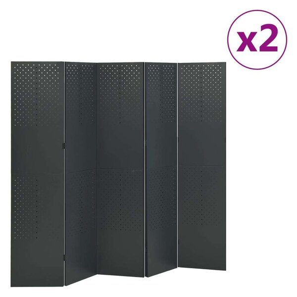VidaXL 2 db antracitszürke acél 5-paneles térelválasztó 200 x 180 cm