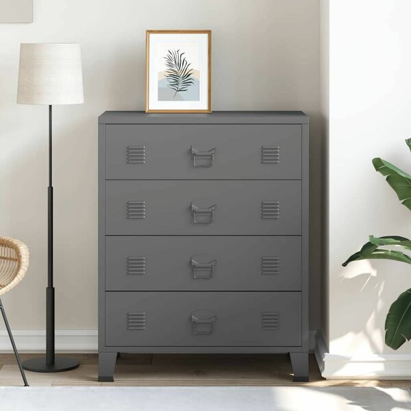 VidaXL Ipari Fém Fiókos Szekrény - 4 Fiók - Antracitszürke - 78x40x93cm