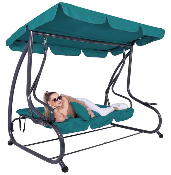 Springos Kerti hintaágy "Venezia" valódi 3 személyes, 210x125 cm-es, 280kg teherbírás türkiz