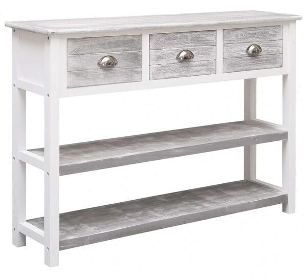 VidaXL Antik Szürke Tömörfa Tálalószekrény - 108x30x76 cm