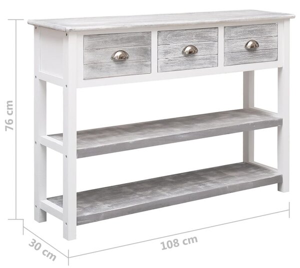 VidaXL Antik Szürke Tömörfa Tálalószekrény - 108x30x76 cm