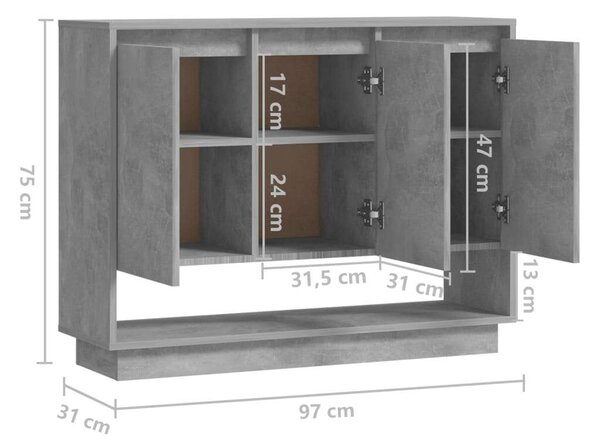 VidaXL betonszürke forgácslap tálalószekrény 97 x 31 x 75 cm