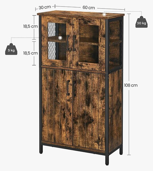 Tárolószekrény, fürdőszobai szekrény 60 x 108 x 30 cm, rusztikus barna és fekete
