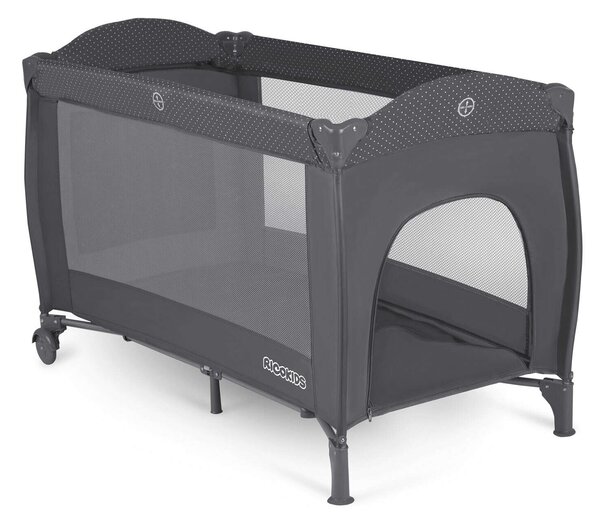 Ricokids állítható fekvőmagasságú prémium Utazóágy kiegészítőkkel és kupolával, 125x78x65, 15kg - Sötétszürke