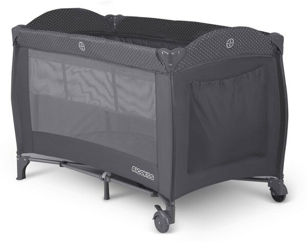 Ricokids állítható fekvőmagasságú prémium Utazóágy kiegészítőkkel és kupolával, 125x78x65, 15kg - Sötétszürke